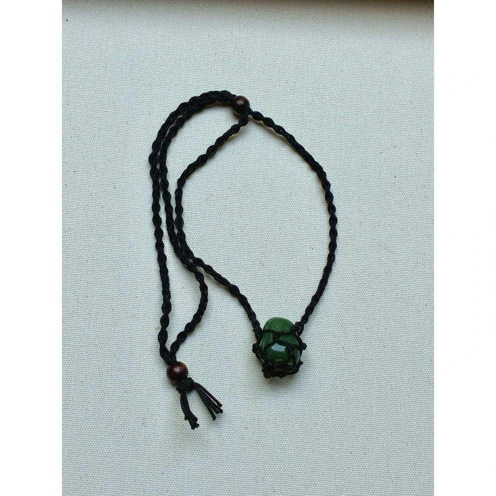 Natural Green Tumbled Stone Macrame Adjustable Cord Necklace Crystal Healing